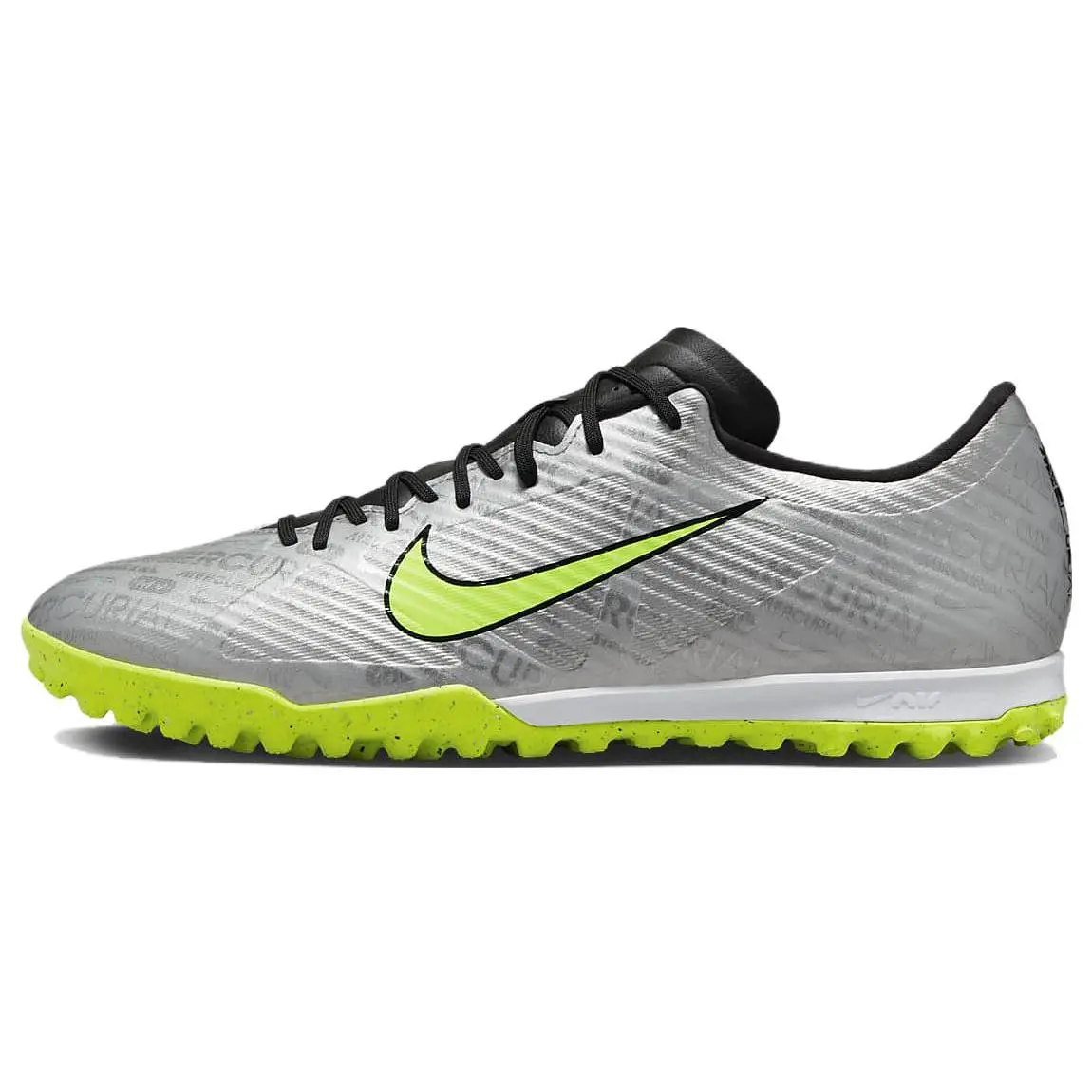 Nike Zoom Vapor 15 Academy TF Turf Metallic Silver Volt' Comfort Soccer Cleats Unisex FB8396-060