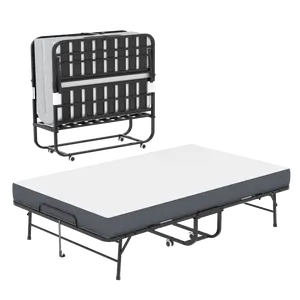 Large 75"x46" Wide Folding Bed for Tall People, Extra Long & Wide Rollaway Bed with 5" Memory Foam, Heavy-Duty 450lbs Capacity Guest Bed, Spacious Portable Twin Cot