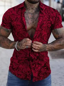 Men's Paisley Printed Single Button Casual Short Sleeve Shirt, Loose Fit, All over Print, Spring & Fall Fashion, Daily Wear