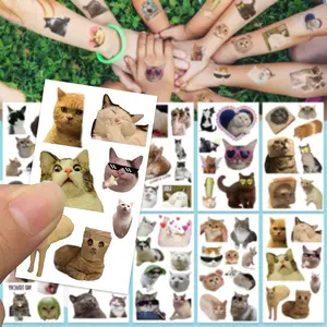 10 Pack Cute Cat Meme Temporary Tattoos Funny Realistic Cat Face And Body Stickers Waterproof Waterproof Pvc Matte Reusable Perfect For Boys Party Favors Teen Room Decor And Pet Lover Gifts Kids Gift, Classroom Rewards for Teachers, Goodie Bag Fillers