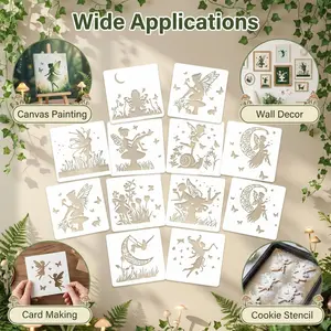 Reusable Fairy Template Set of 12, DIY Craft Supplies for Scrapbooking & Wood Painting, Plastic Art Templates for Handmade Projects