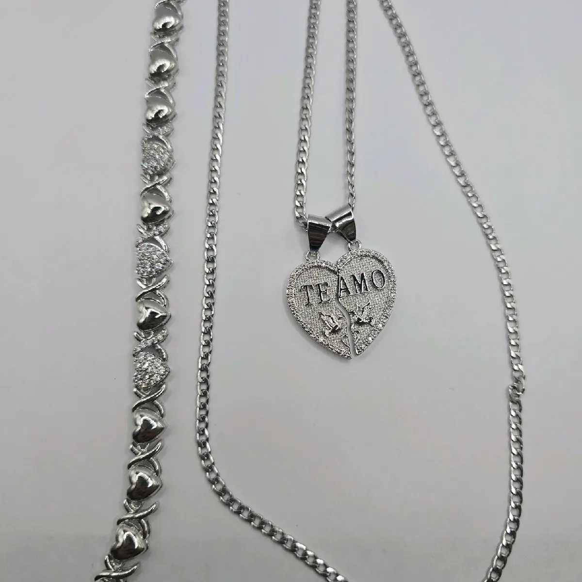 TE AMO breakable heart chain with heart beautiful bracelet clear stone's stainless steel color PLATED