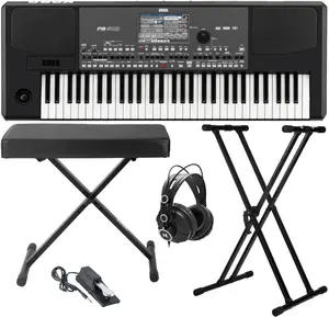 Korg PA600 61-Key Professional Arranger Keyboard with Bench, Pedal and Accessory Bundle