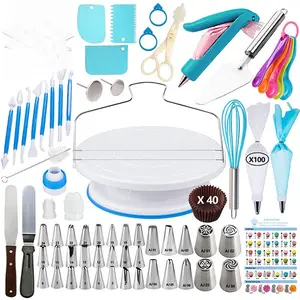 207Piece Cake Turntable Set Decorating Tips Bags Measuring Spoons Cake Decoration Baking Tools
