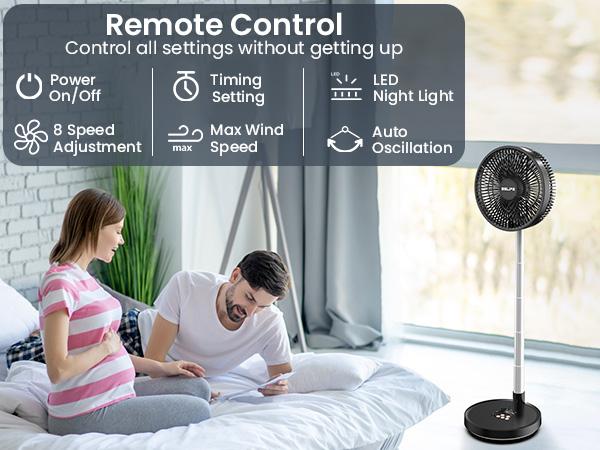 Belife X10 Portable Fan, Cordless Oscillating Fan with Remote, Foldable Adjustable Height Fan with LED Light & Timer, USB Rechargeable 7200mAh Battery Operated Camping Fan for Travel Home Sleeping