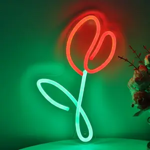 Red Tulip Flower LED Neon Sign Light - Realistic Blooming Flower Wall Decor with -Controlled Single-Color (No), Wall-Mounted for Bedroom, Wedding, Cafe, Bar, Flower Shop