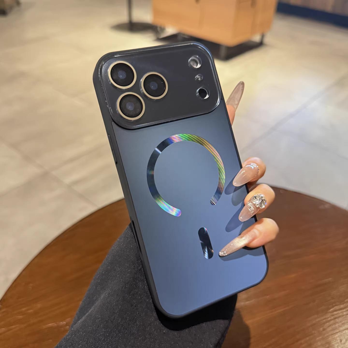 Magnetic large window phone case with Lens Protector , luxury aurora gradient color full camera protection shockproof cover for iPhone 17 Pro Max, 16 Plus, 15, 14, 13, 12, 11 junk