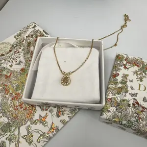 Pre-owned Dior Monogram Logo Gold Metal Necklace 0513GIA