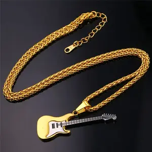 U7 Rock Electric Guitar Pendant Necklace Novelty Music Jewelry Stainless Steel