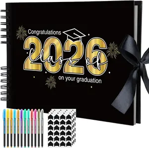 80 Pages Graduation Scrapbook Kit 11 X 8 Inch Photo Album of 2026 Graduation Decoration with 12 Metal Pens and 4 Sheets Stickers for DIY School Congrats Grad Memory Book to Sign(Black) Dunzoom