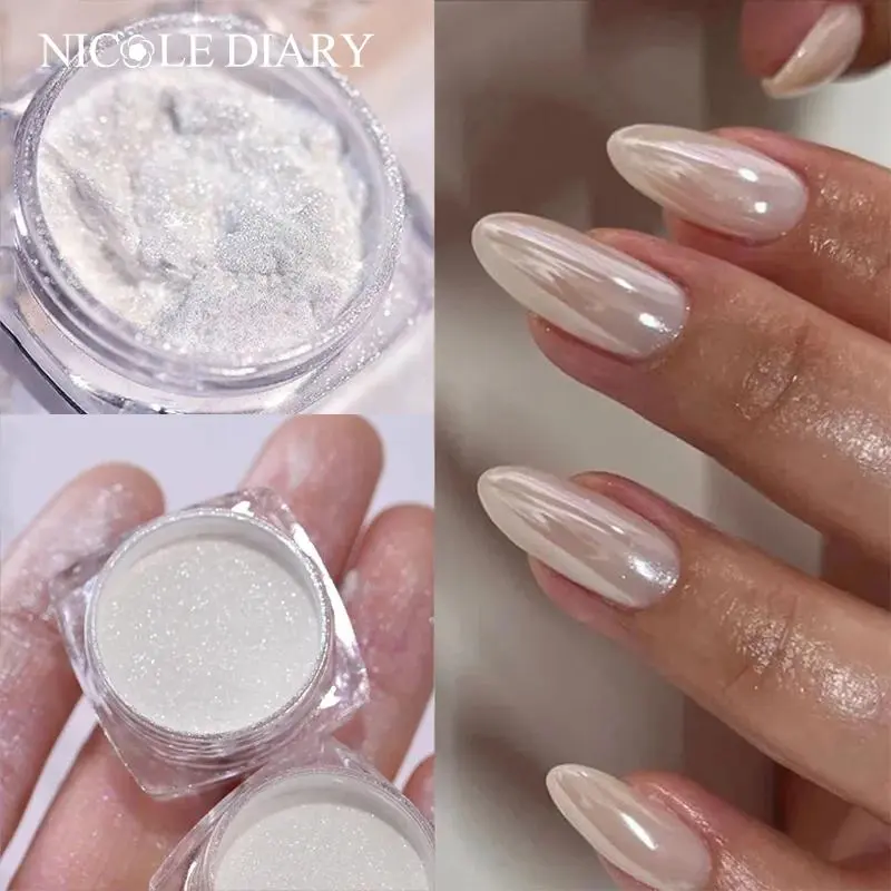 Aurora Pearl White Nails Glitter Dust Moonlight White Rubbing on Powder S Pigment Nail Art Supplies Decoration