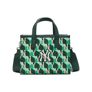 MLB Monogram Series New York Yankees Retro Geometric Pattern Vegan Leather Mini Tote Bag for Men and Women in Dark Green