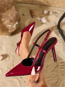 Women's Leather Pointed Toe Slingback Stiletto Heels with Metal Buckle, Stylish High Heels for Party, Office, Daily Outings & Fashion Events, Trendy Versatile Footwear for Women, Classic Elegant Shoes