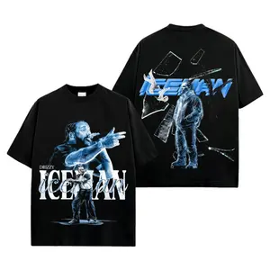 DTG Prints Drake Iceman 2026 Album T-shirt, OVO Sound retro pattern shirt, hip-hop rapper portrait T-shirt, washed cotton loose streetwear, vintage Y2K music fan clothing