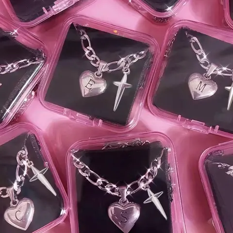 Custom Initial Heart Shaped Cross Necklace, Cross Design Necklace, Mother's Day Gift, 2024 New Style Engraved Stainless Steel Waterproof Necklace, Fashion Accessories for Women & Men, Stainless Steel Jewelry, Valentine Gifts for Her