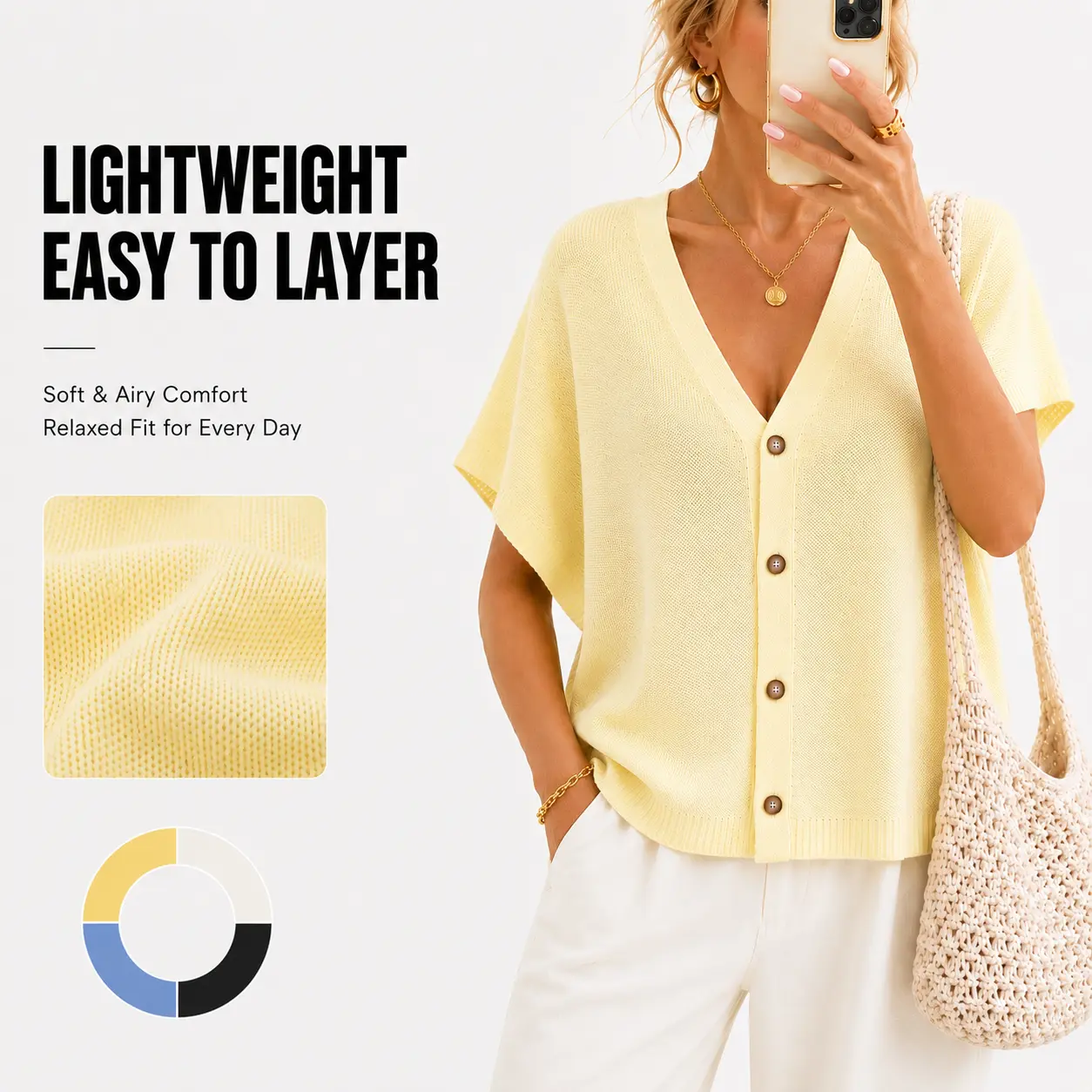 FireSwan Women's Lightweight Knit Cardigan, Batwing Short Sleeve Button-Down V-Neck , Breathable Summer & Early Fall Oversized Layering Top ,summerwins,back to school shopping Everyday,Back to School Outfits