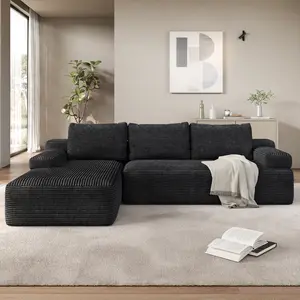 【Crazy Price】Yaheetech 110"W L-Shaped Boneless Memory Foam Sectional Sofa with 2 Packages, CompressedCorduroy Sectional Couches Oversized Deep Seat Removable Pillow Covers Pet-Friendly No Assembly for Living Room Apartment