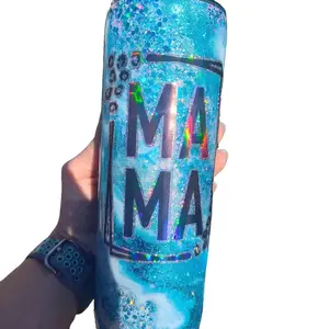 Reusable Blue 20oz Stainless Steel Glitter Marble Milkyway Swirl Tumbler - Portable, BPA Free, Double-Wall Insulation for Hot or Cold Beverages - Washable