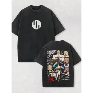 Conquest Invincible Character Double Sided Graphic T Shirt Acid Washed Black Cotton Oversized Short Sleeve Crewneck Streetwear Casual Daily Fashion Top Trendy Superhero Anime Print Apparel for Invincible Fans