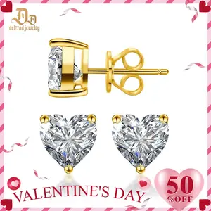 Delzzad 18K Gold-Plated Heart Shape Earrings VVS Synthetic Moissanite S925 Stud Earrings Jewelry Perfect Birthday Mother’s Day Christmas Gift for Men Women Silver Earrings Golden Earrings Wedding Set