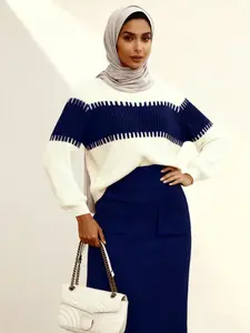 Women's Elegant Sweater Set, Cute Half High Neck Design, Color-Block Style, Front Pockets & Slit Detail, Perfect for Fall/winter, Two piece set women