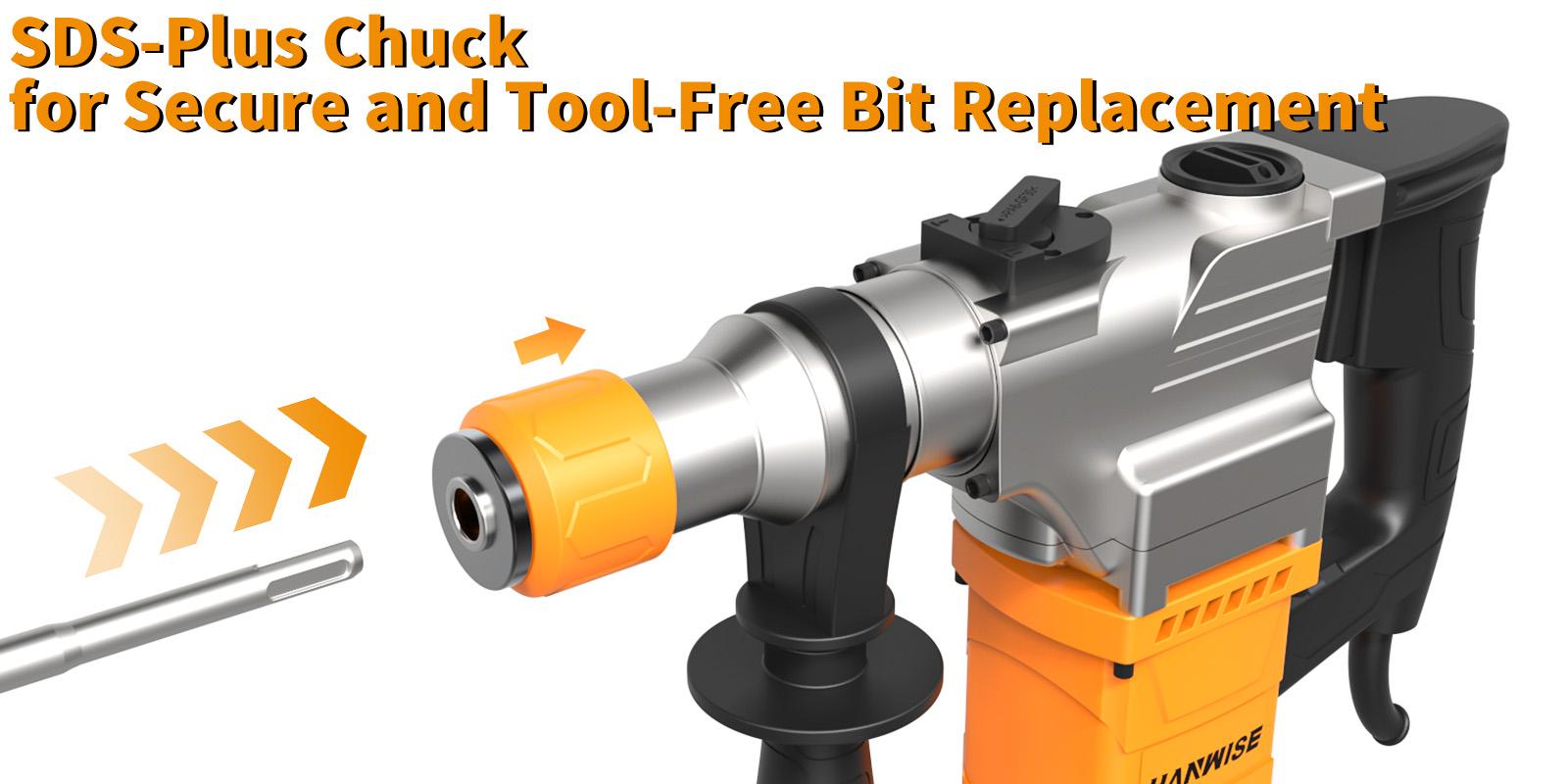 HANWISE heavy-duty electric hammer drill and dismantling tool, with 3-in-1 function (drilling, rock drilling, dismantling) with handle, locking and wired plug, suitable for concrete, masonry, renovation - multifunctional hammer drill, DIY enthusiasts