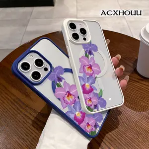 Purple Orchid Bouquet Chic Magnetic Case for  iPhone 17 16 E Pro Max 15 Plus 14 13 12 11 XS XR Magnetic Charging, Lightweight, Anti-Fall | Soft & Sweet Design