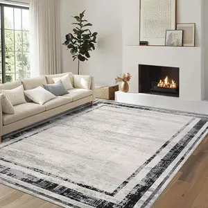 Gaomon 9x12 Modern Low-Pile Runner Rug, Non-Slip Washable Gray, Stain-Resistant Soft Distressed for Hallways, Kitchen