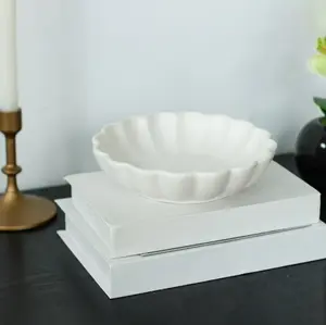 Scalloped White Ceramic Decorative Tabletop Bowl