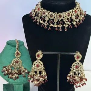 Desi lightweight Polki Necklace Set with Earring and Tikka