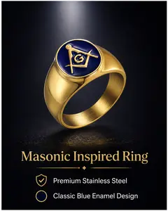 minimalist ring Masonic Inspired Men's Ring Blue Enamel Square & Compass Stainless Steel Signet Ring Gift for Men