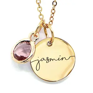 Birthstone Name Necklace Personalized Jewelry for Women Christmas Gifts for Mom Gold Plated Pendant Charm, Custom Jewelry Grandma Gift Birthday Personalized Gifts for New Moms