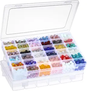 2-Pack Classic Rectangle Food-Grade Clear Plastic Organizer Box with 36 Compartments, Adjustable Insert Dividers, Small Home Storage Container for Bead, Nail, Jewelry, Small Items