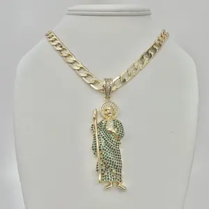 San Judas Necklace 14k Gold Plated Silver Plated No Fade Figaro Chain