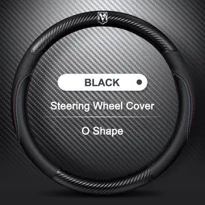 38cm Round Car Steering Wheel Cover, Carbon Fiber PU Leather, Non-Slip Case, for Dodge Challenger, Charger, Journey, RAM, Durango, Srt, Dart, Avenger