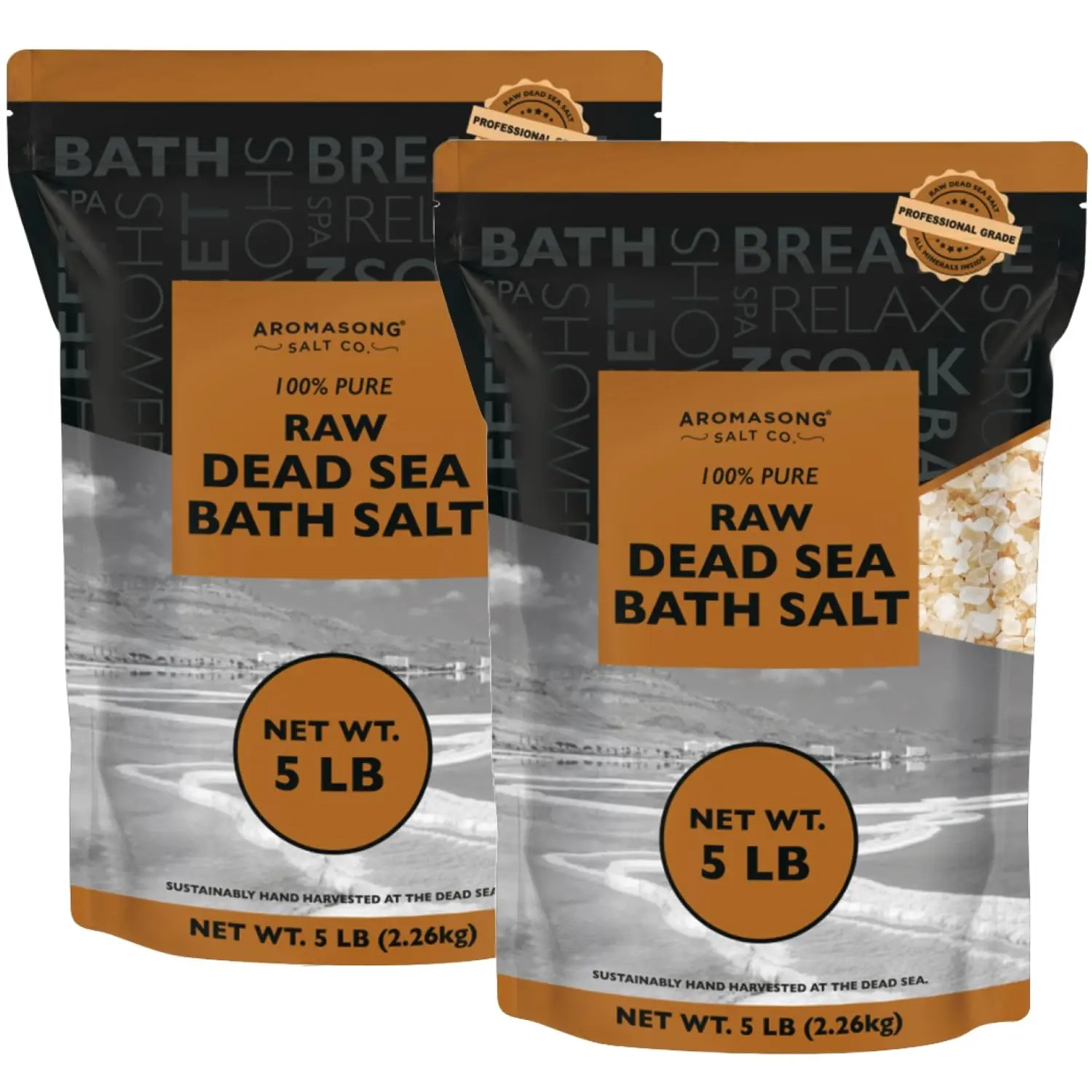 AROMASONG Raw Dead Sea Salt Cleanser - Minimal-Cleaned, Detoxifying, Moisturizing Cleansing Bath Soak, 10 Lbs (2 x 5 Lb Resealable Bags), 24-Month Shelf Life, All-Skin-Safe Smoother Body Care Gift