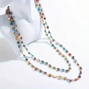 Vintage Tribal Style 47.24inch Natural Stone and Shell Beaded Long Necklace, Multicolor Crystal Sweater Chain, Suitable for All Seasons - Unique Daily Wear and Gift Giving Jewelry