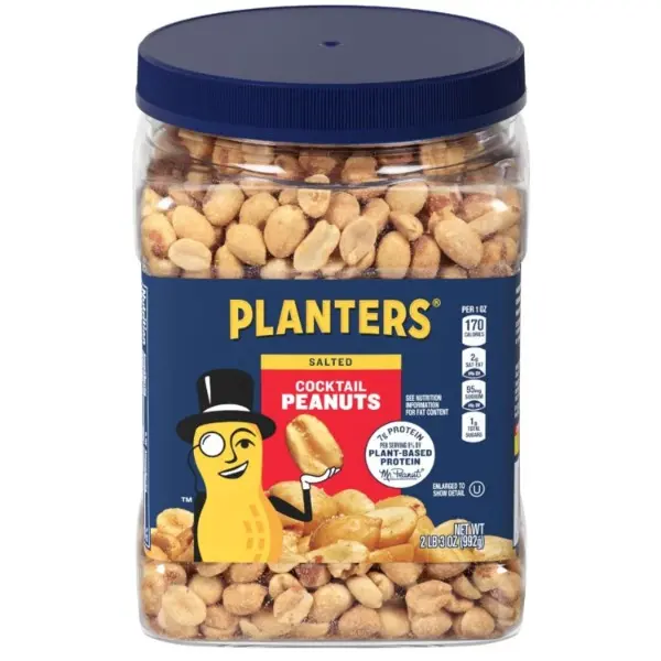 Salted Peanuts Cocktail, Party Snack, Plant-Based Protein, After School Snack, Roasted in Peanut Oil, Salted Nuts, Snacks for Adults, Bulk Nuts, Kosher, 2.19lb Jar
