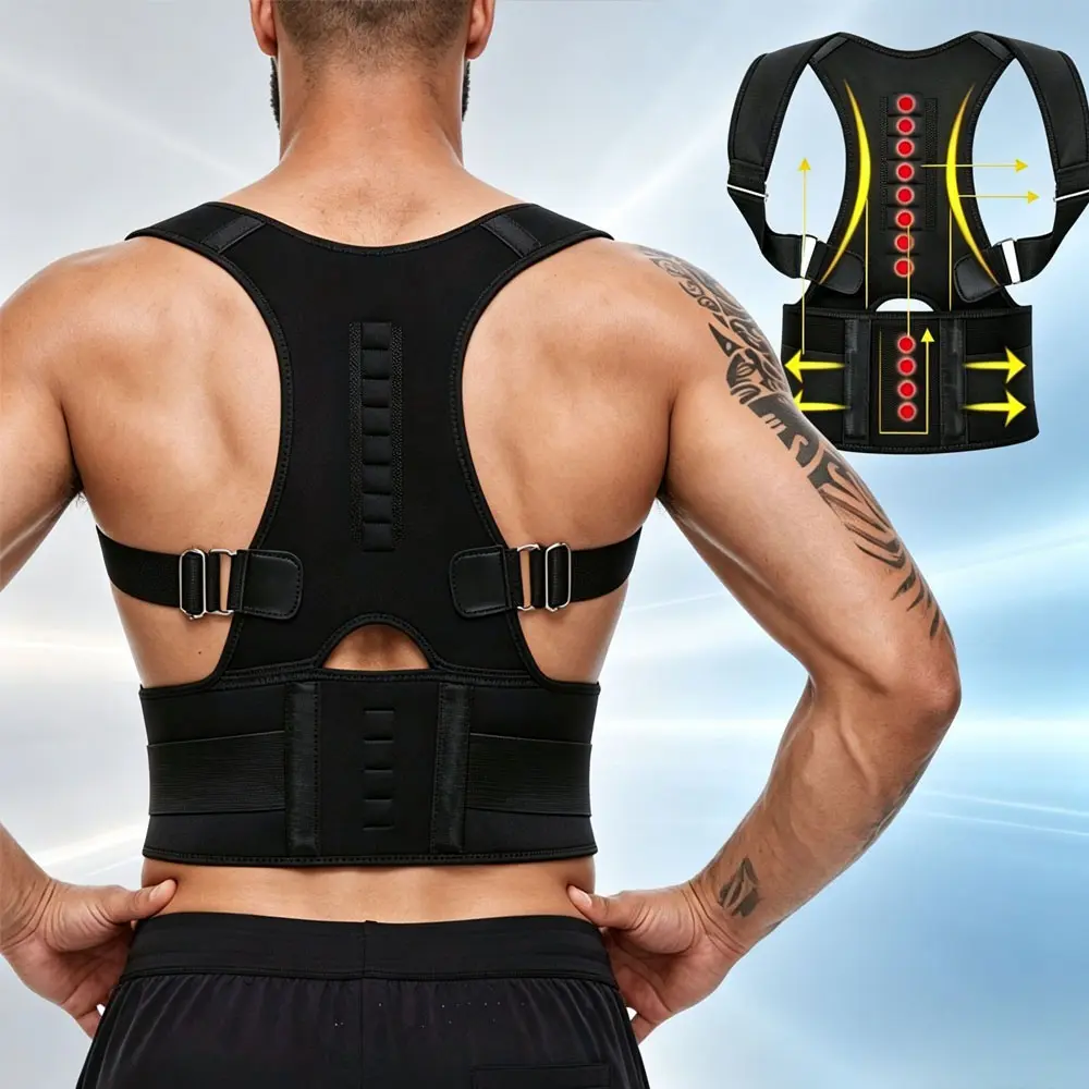 Magnetic Back Brace for Men Women Upper Shoulder Lumbar Support Belt Breathable Invisible Under Shirts