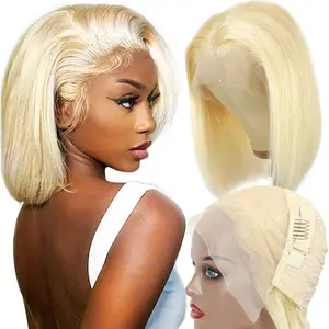 UNIKY 100% Human Hair Blonde Bob Wig Human Hair 8-16 Inch Short Cut 613 Bob Wig Pre Plucked Bone Straight Blonde 613 Lace Frontal Wigs 13x4 Lace Front Human Hair Wig 180% Density