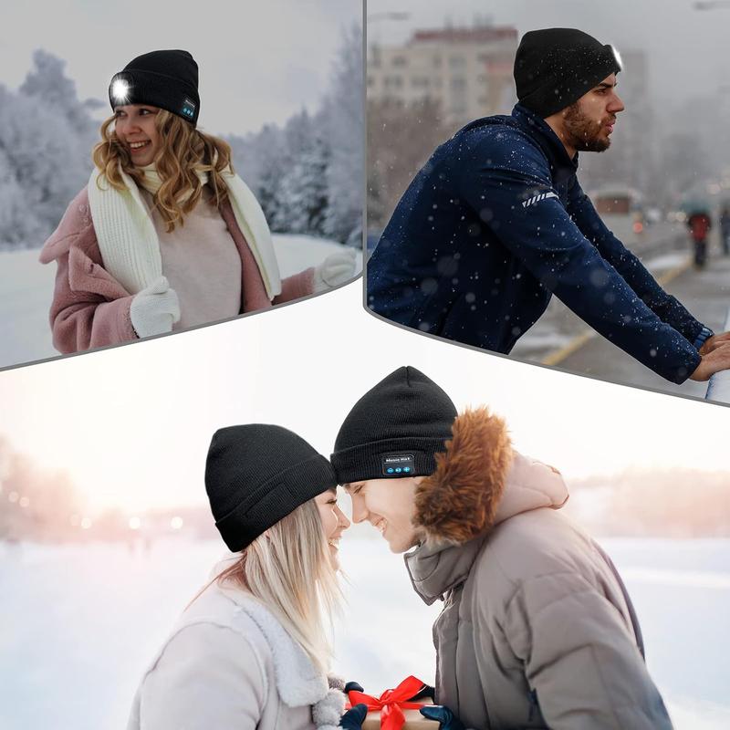 Bluetooth Beanie with LED Light - USB Rechargeable Headlamp Hat, Built-in Speaker & Mic for Music, Calls & Outdoor Fun! Perfect Valentine's Day Gift Lightweight Running Athletic Hat baseball sport accessory