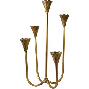 Candle Holder Vintage Candlestick Holder Stand for Stick Taper Candle, 5-Arm Cast Iron Candelabra for Wedding Centerpiece Table Decorations Fireplace Mantel, Antique Brass