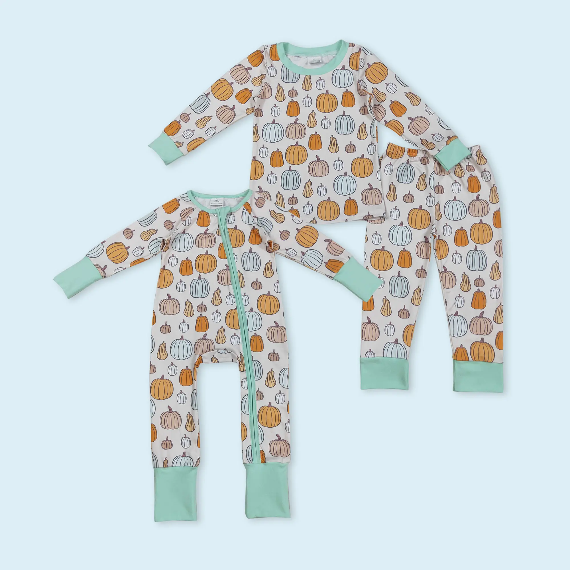 Kids boy fall pumpkin long sleeve pajama set