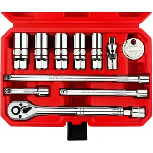 12 count Spark Plug Socket Set, 3/8" Drive Ratchet Handle with Mirror Polished Sockets, Spark Plug Gapper, Universal Joint and Extension Bar, Spark Plug  with Rubber Retaining Ring
