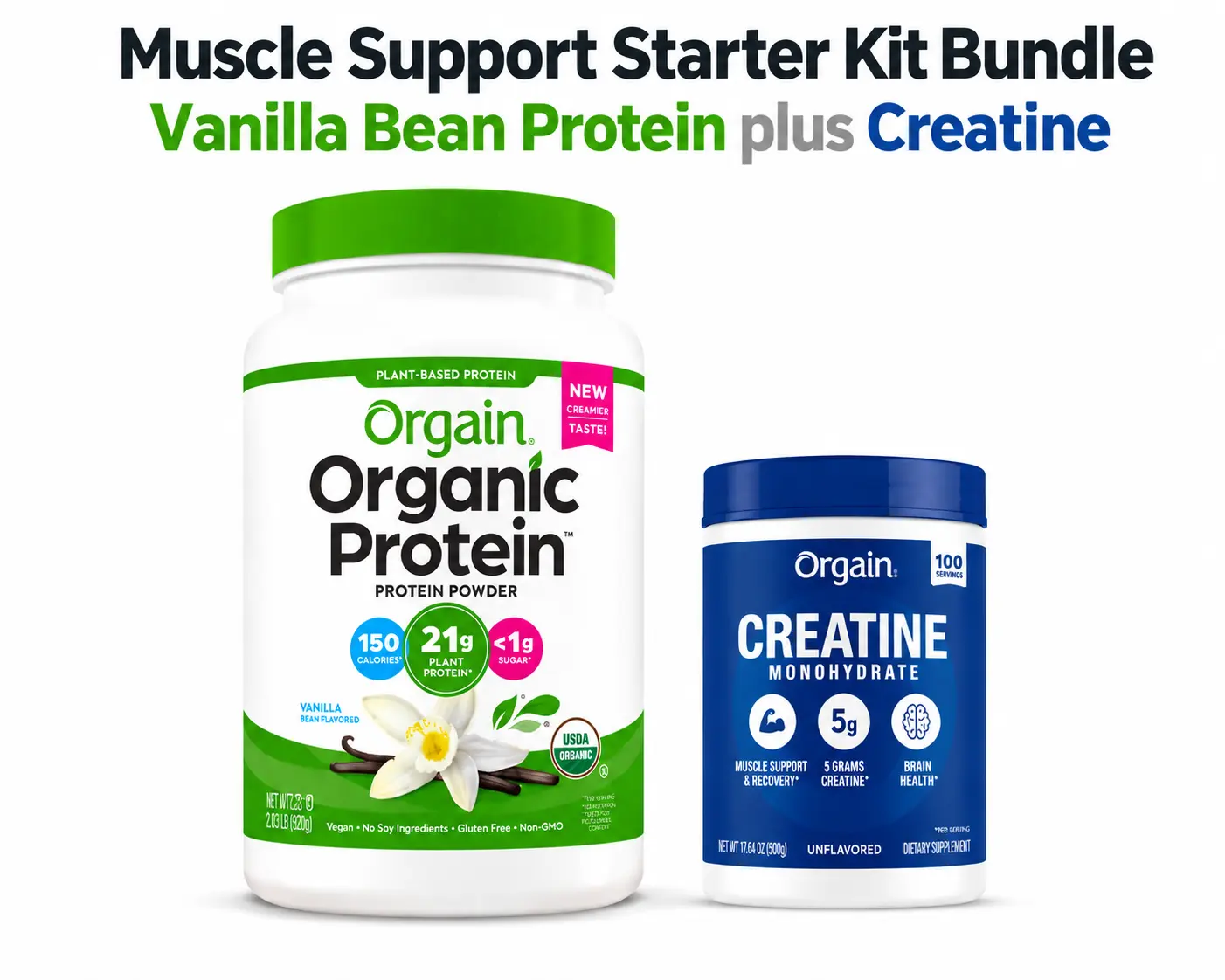 Orgain Vanilla Bean Protein plus Creatine Bundle – Muscle Support Starter Kit | Organic Protein Powder + Creatine Monohydrate