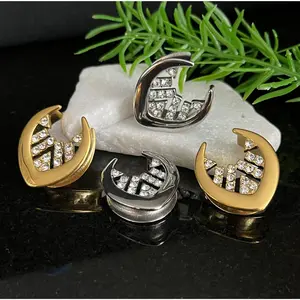 PAIR of Unique Paved CZ Gems Inner Design Saddle Surgical Steel Ear Spreader Hanger-Tunnels/Plugs -Gauges 0g (8mm) thru 1" (25mm)