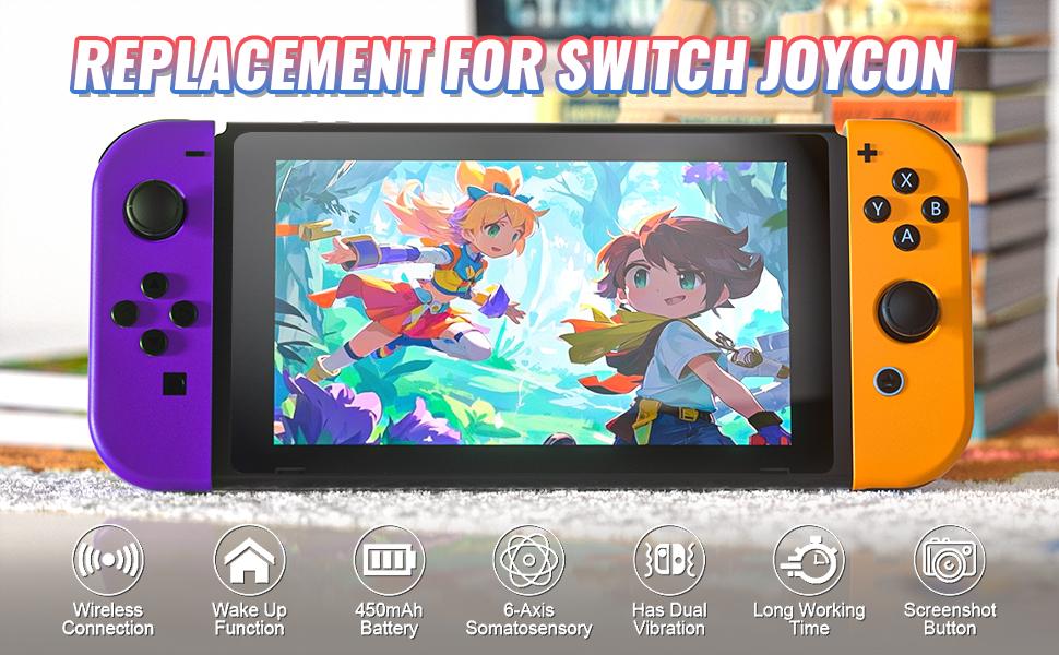 YUYIU Game Controller (L/R) Joy-con Compatible with Switch/OLED/Lite &  Switch2, Wireless Bluetooth, Motion Control, Dual Vibration & Wake-Up Function, Left & Right Joycon Set