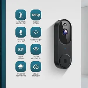 1080p Wireless Video Doorbell Camera with Doorbell Receiver Color Night Vision 2-Way Talk AI Human Detection Alerts 2.4G WiFi Battery Powered Cloud Storage Sold Separately