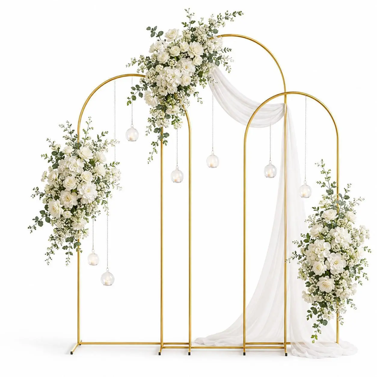 Reusable Gold Metal Wedding Arch Backdrop Stand Set Of 3,7.2FT+6.6FT+6FT,Easy Assembly Balloon Arch Frame For Wedding Reception,Baby Shower,Engagement Party,Birthday Celebration,Graduation,Holiday Party And Indoor Outdoor Event Decoration Supplies