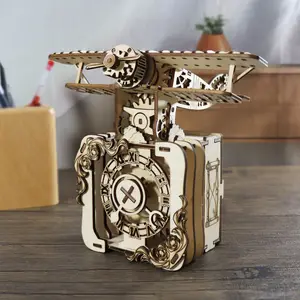 3d Wooden Puzzle Punk Airplane Music Box You Are My Sunshine Handmade Assembly Model Kit Holidays Brthdays Christmas Gifts